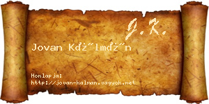 Jovan Kálmán névjegykártya